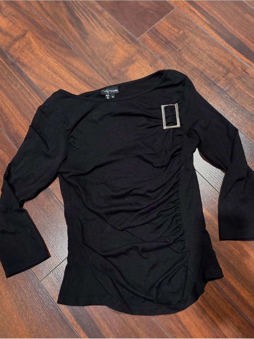 My Michelle Black Long-Sleeve Top with Buckle Accent